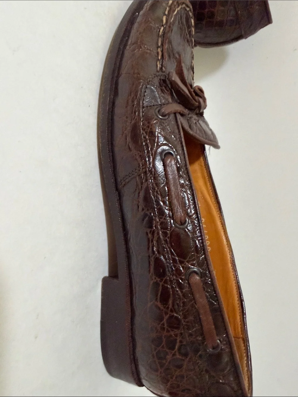 Vintage Ralph Lauren Dark Brown alligator skinLeather Loafers with Bow.